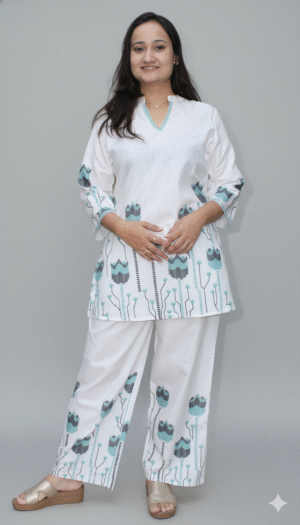 white printed co ord set