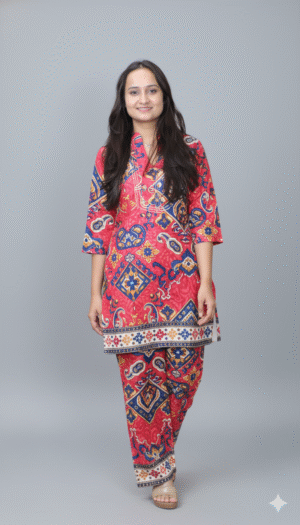 women red embroidered co ord set